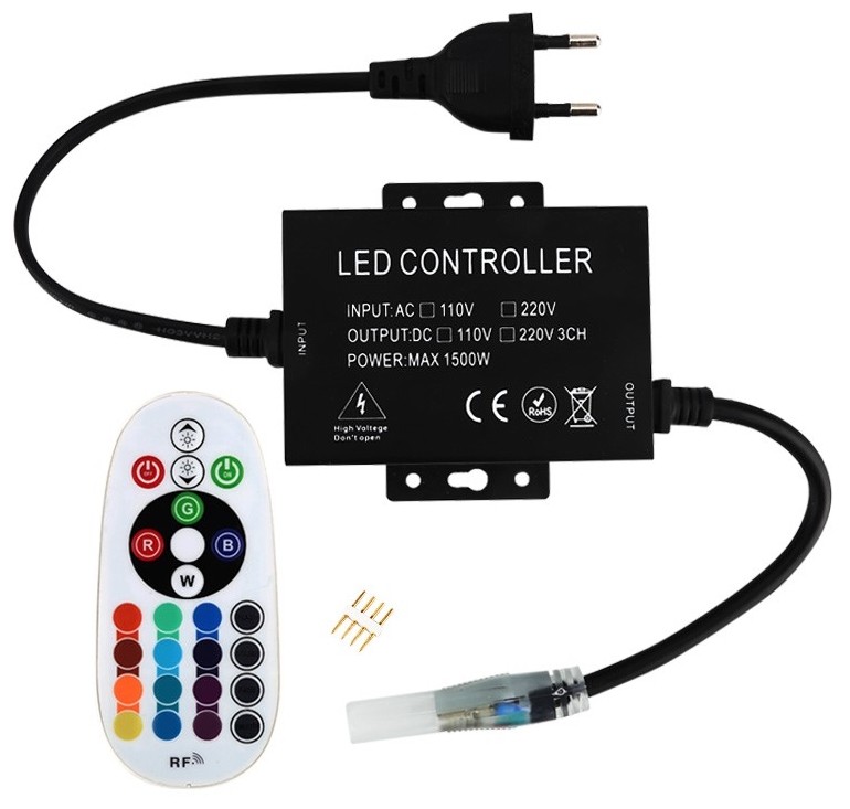 Avide LED Szalag 220V RGB RF Távirányító és Vezérlő max. 100m LED-szalaghoz 220V Kontrollerek