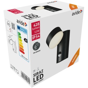 Avide kültéri fali lámpa Siraz LED 12W NW mozgásérzékelővel IP54 Fali lámpa