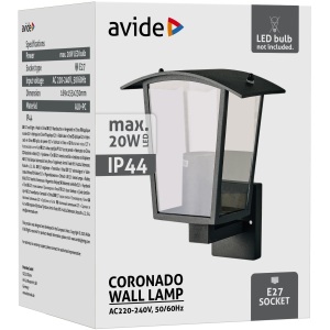 Avide kültéri fali lámpa Coronado 1xE27 IP44 fekete Falikar